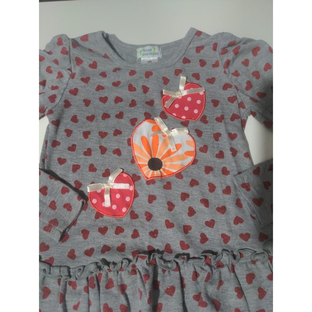Littoe Potatoes Toddler Girl Gray Long Sleeve Top With Hearts Tulle Hem. Size 4 - Picture 2 of 6